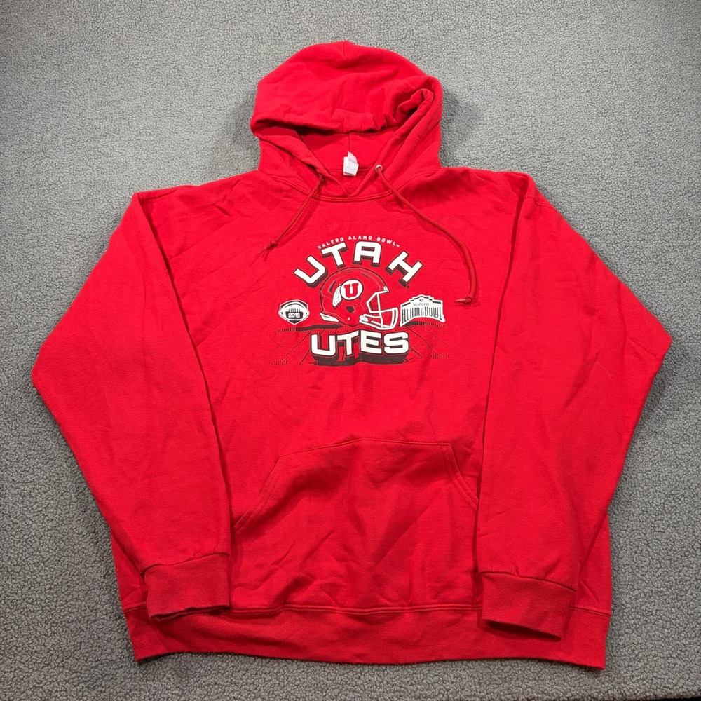 Jerzees Hoodie Mens XL Red Utah Utes 2019 Alamo Bowl Graphic Pullover Sweatshirt